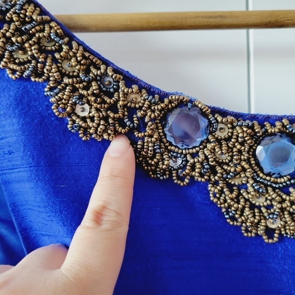 Kay Unger New York Royal Blue Embellished Collar Silk Dress - Picture 6 of 12